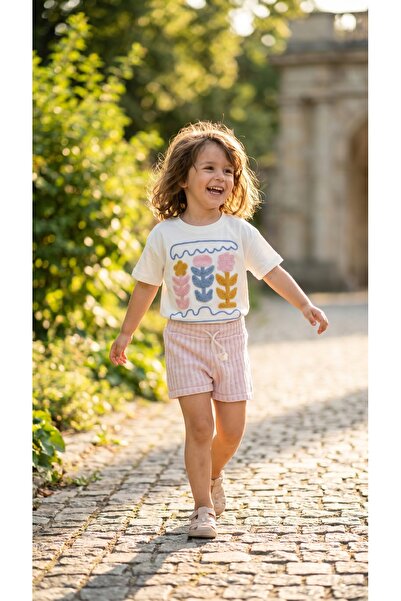 Sabi Punch Embroidered T-Shirt Checkered Shorts Girls' Two-Piece Set