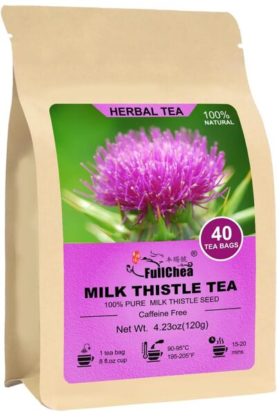 FullChea 100% Natural Milk Thistle Tea Bags - 40 Count, Caffeine Free Herbal Tea