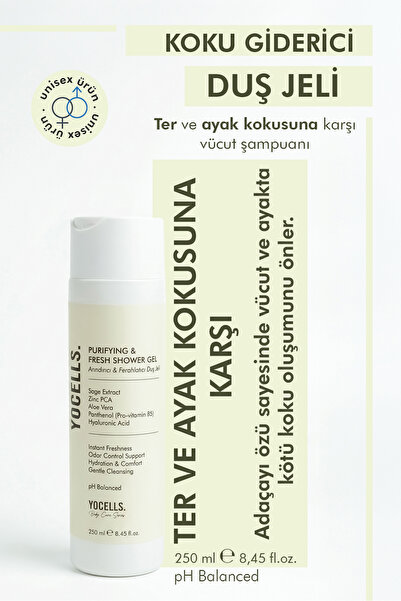 YoCells Koku Giderici Vücut & Ayak Duş Jeli 250 ml – Ter ve Ayak Kokusu Karşı...
