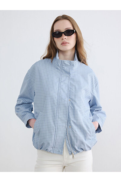 LC Waikiki Ruling Roba Collar Checkered Embroidered Loose-Fit Women's Raincoa...