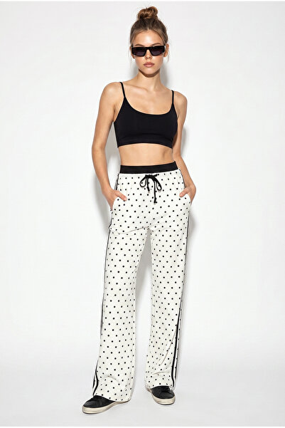 Bianco Lucci Γυναικείο παντελόνι με κορδόνια στη μέση, λεπτομέρεια με λωρίδες...