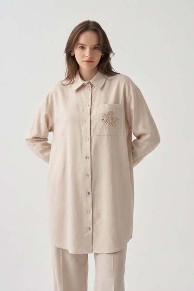 ALLDAY Λινό πουκάμισο με λεπτομέρεια κοπής με λέιζερ