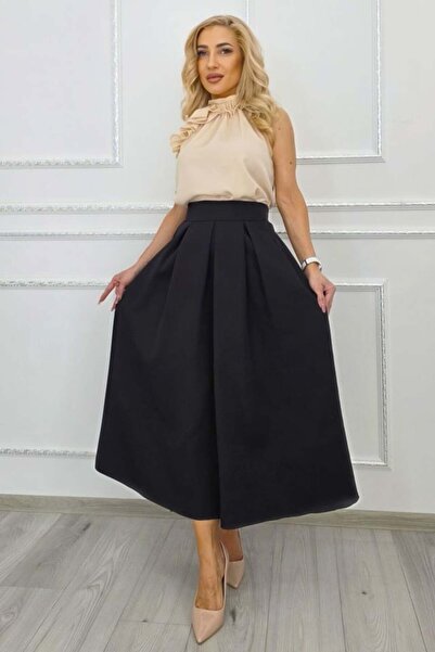 FashionForYou Ματίλντ κλος φούστα με τσέπες και πιέτες, Μαύρη