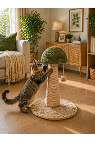 PUREZA Yeşil Mantar Tasarımlı Kedi Tırmalama ve Oyuncak Standı – Interaktif K...