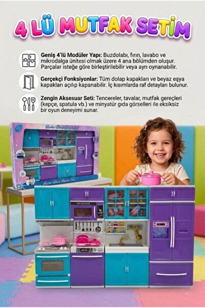 Tıfıl Toys 4 Modüllü 40 Parça Aksesuarlı Fırınlı ve Buzdolaplı Karlar Ülkesi ...