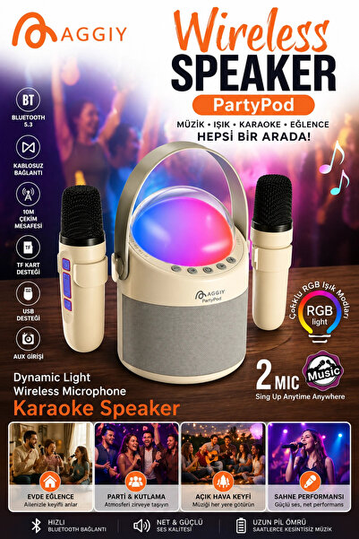 Vothoon PartyPod Bluetooth 5.3 Destekli Çok Fonksiyonlu Kablosuz Mikrofon Ve Hoparlör