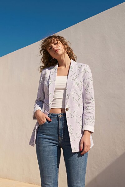 armonika Γυναικείο μπουφάν με λιλά σχέδιο και ένα κουμπί ARM-26Y001104