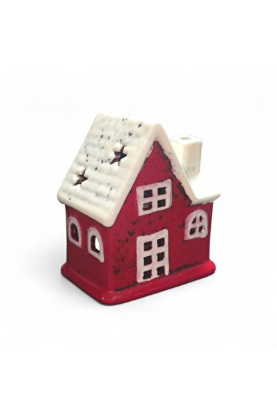 mutlu adım 1 Adet 10x8cm Mini Seramik Ev Dekor Biblo Kırmızı Ev Mumluk