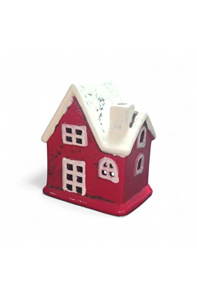 mutlu adım 1 Adet 10x8cm Mini Seramik Ev Dekor Biblo Kırmızı Ev Mumluk