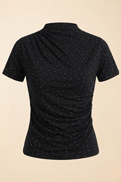 Potenza Tricou de damă cu mânecă scurtă, cu aplicații de strasuri, din țesătu...