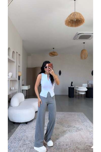 Buket Teke Γκρι άνετο παντελόνι από κοτλέ βαμβάκι