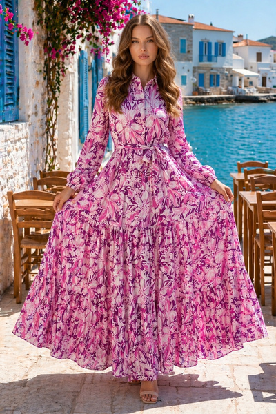 benguen Φόρεμα Τζέσικα με σχέδια, Χιτζάμπ, Ροζ B595