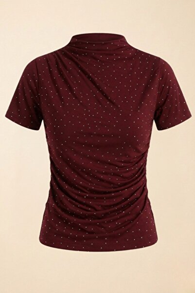 Potenza Tricou de damă cu mânecă scurtă, cu aplicații de strasuri, din țesătu...