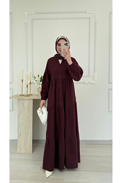 salisburys Molly Nelly Kadın Uzun Alaçatı Muslin Tesettür Elbise