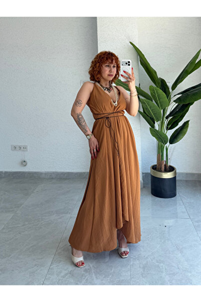 Bak'ap Premium Trend Ψάθινο Φόρεμα με Δέσιμο με Κορδόνια, Ελληνιστικό Στυλ, Μ...