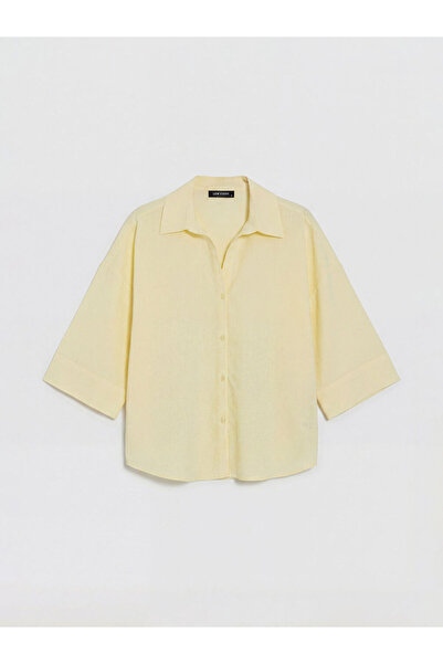 LC Waikiki Cămașă de damă din poplin oversize galbenă LCW Vision