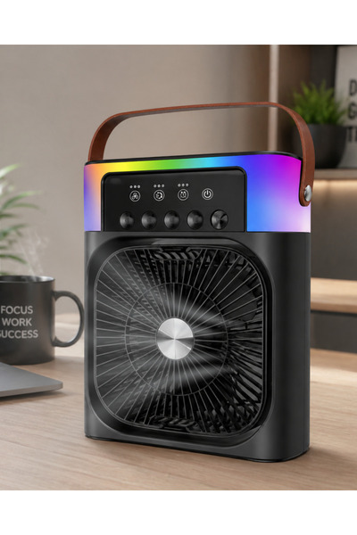 Laraheiser YENİ Taşınabilir Sprey Fan RGB Işıklı Mini Klima Soğutucu Nemlendi...