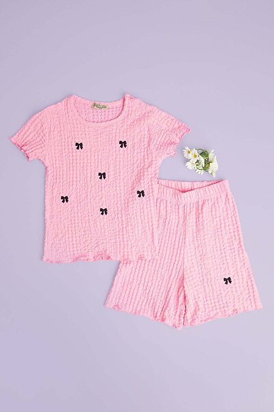 Fulla Moda Set od 2 šortsa sa izvezenim mašnama i teksturiranim dizajnom za d...