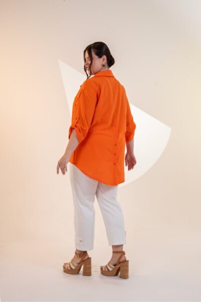 Roxxlen Γυναικείο πουκάμισο μεγάλου μεγέθους με τσέπες και λεπτομέρεια με κου...