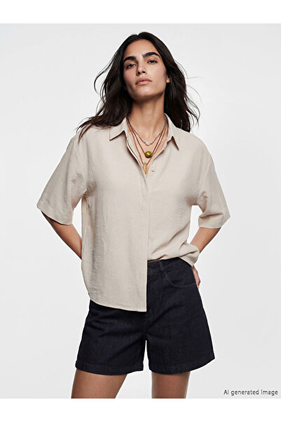 LC Waikiki Beige Oversize Dobby Women's Shirt