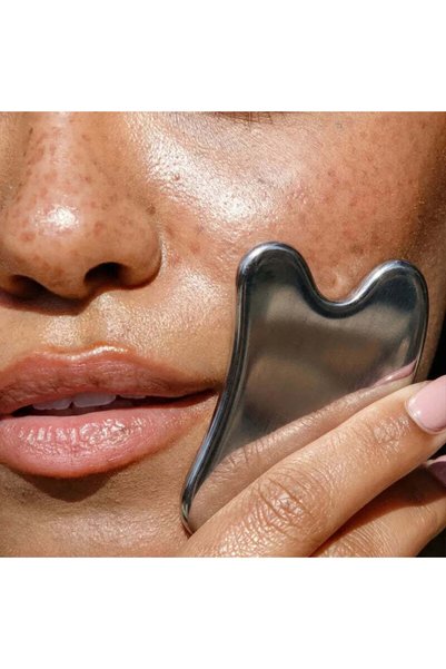 FlowByMire.ro Gua Sha din oțel inoxidabil – Sculptare facială și drenaj limfatic