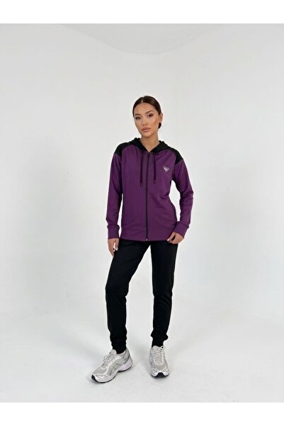 LF LAST FASHION Γυναικείο Σετ Φόρμας 2 τεμαχίων με Κουκούλα, Μωβ