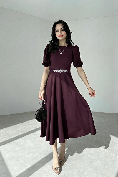 ALFUDO Moda Collection Μίντι φόρεμα μαύρο καρπούζι με μανίκια