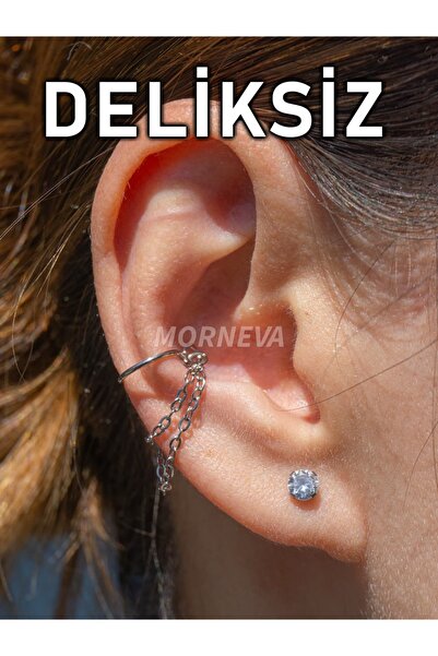 MORNEVA Deliksiz Cerrahi Çelik İki Sıra Zincir Sallantılı Kulak Conch Piercin...