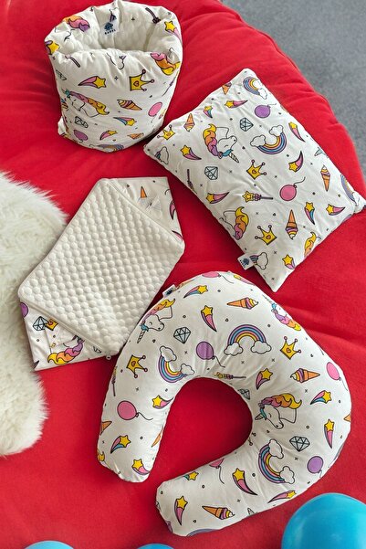 Rahat Emzirme Yastığı ve Hurç Seti, Unicorn Desen, Konforlu ve Şık