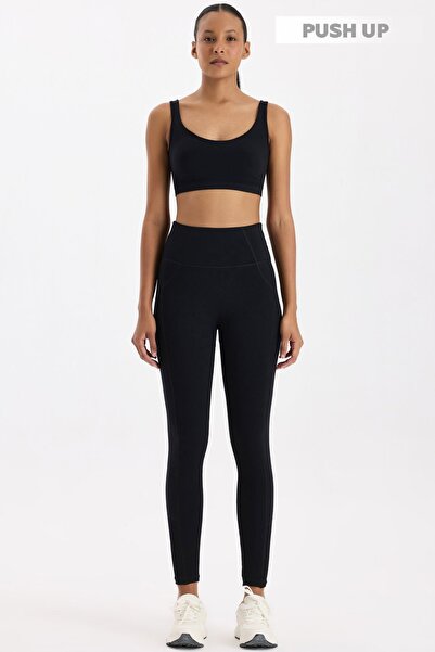 COMEUP Ψηλόμεσο κολάν με λεπτομέρεια ραφής και εφέ push-up, μαύρο