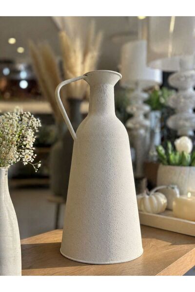 Noor Iron Decor Vase with Classic Jug Design and Rough Stone Texture in Matte...