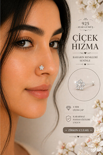Sacce Scarves&Accessories Minimal Çiçek Hızma Renkli Taşlı Burun Piercing