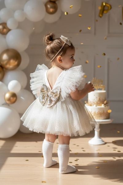 PİTABABY Golden Dream Romper Simli Tütü Elbise 6-9-12-18-24 Ay