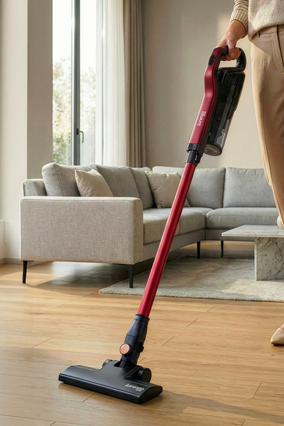 ozbience Pratik Elektrikli Süpürge, Kırmızı, HEPA Filtreli, Slim Dikey Tasarım
