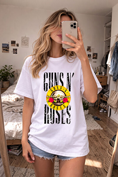 AYDESİGN Μπλουζάκι Guns'n Roses με στάμπα και λευκή λαιμόκοψη