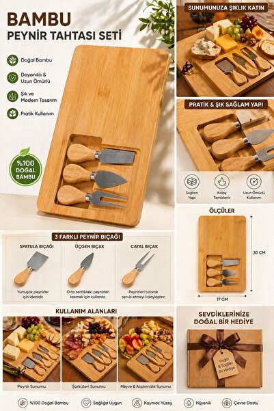Myplas Modern Bambu 3 Kaşıklı Küçük Boy Çok Amaçlı Sunum Tabağı