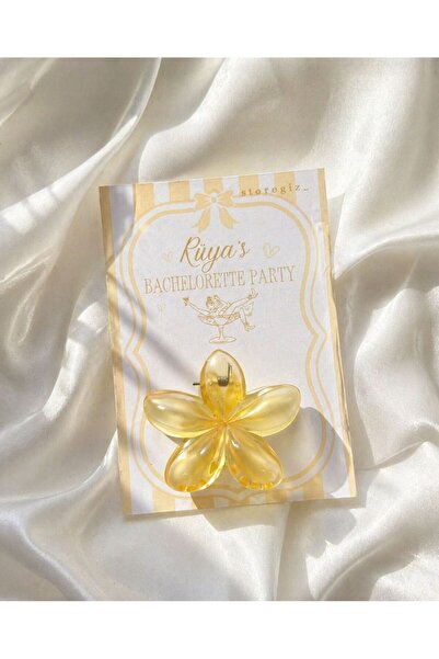 (10 Adet) Sarı Lotus Çiçek Tokası (8 cm) - Bride Hediyelik - Bekarlığa Veda - Bride To Be