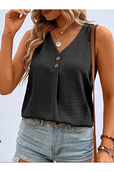 JANES Γυναικεία μπλούζα Aerobin με λουράκια, λαιμόκοψη V και κουμπιά