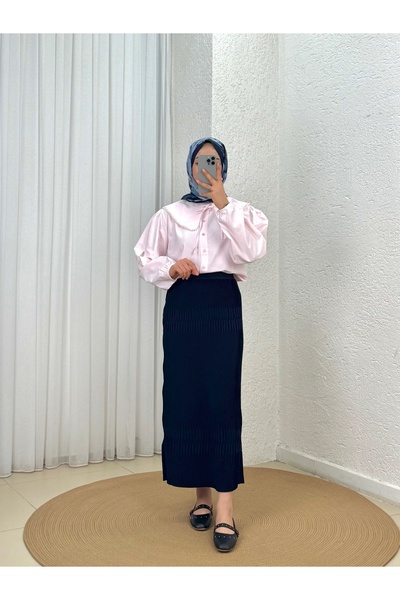 Holehola Φούστα με πλισέ σχέδιο και φερμουάρ στο πλάι Lodos-PA0202 Σκούρο Μπλε