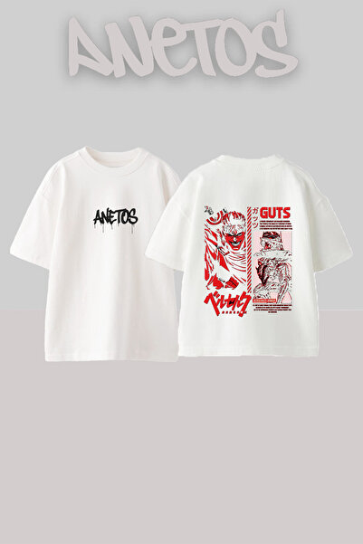 Anetos Tricou supradimensionat alb din bumbac cu imprimeu pe spate Berserk Ar...