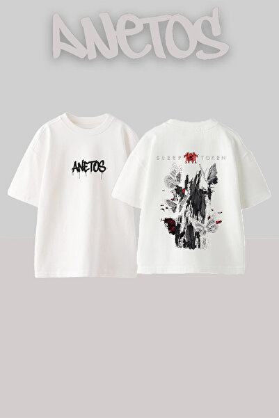 Anetos Sleep Token 1 Σχέδιο με στάμπα στην πλάτη, βαμβακερό λευκό μπλουζάκι o...