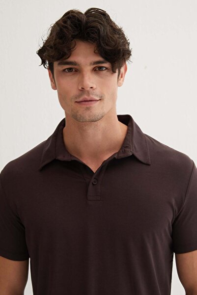 Silk and Cashmere Acı Kahve Ultralight Polo Yaka Tişört