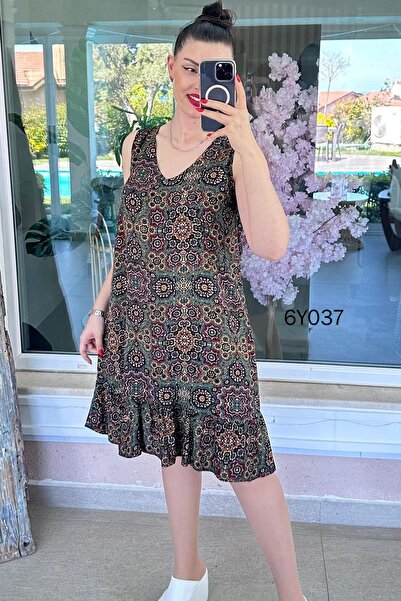 İnce Topuk V-Neck Zero Sleeve Viscose Dress 6Y037