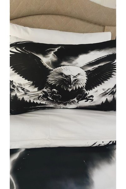 AYBERK HOME TEXTİLE Kartal Digital Printed 100% Cotton Single Duvet Cover Set (4 Pieces)