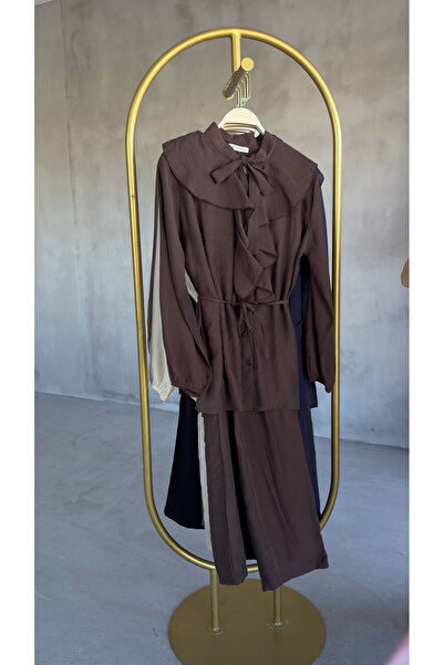 Hatun Atila Γυναικείο Σετ Modal Δύο Τεμαχίων με Γιακά με Βολάν και Παντελόνι ...