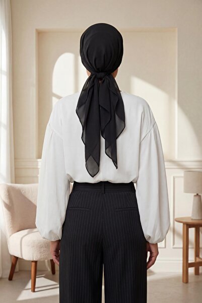 Aisha's Design Bağlanabilir Kaymaz Penye İçli Şifon Bone,B-97,Siyah
