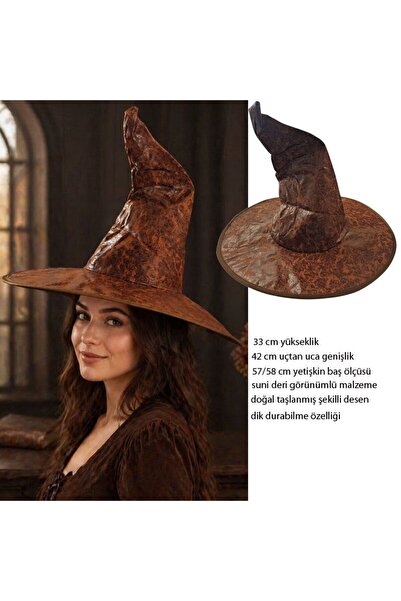 partidolu Αποκριάτικο καπέλο μάγισσας από συνθετικό δέρμα, πολυτελούς εμφάνισ...