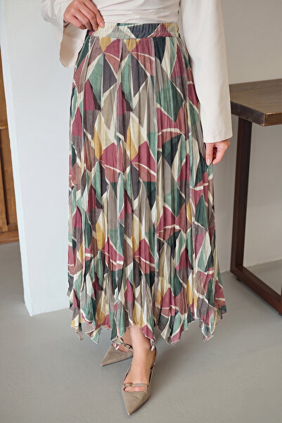 LOCCO Γυναικεία φούστα σιφόν με γεωμετρικό σχέδιο μωβ