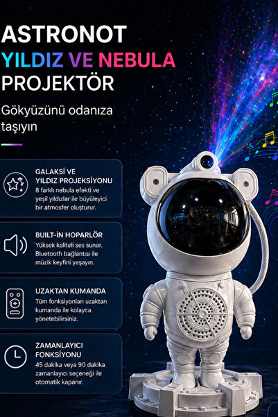 Blackbird Game Center Glr MXS-003 Uzay Astronot Gökyüzü Lazer Projeksiyon ve Bluetooth Hoparlör Gece Lambası