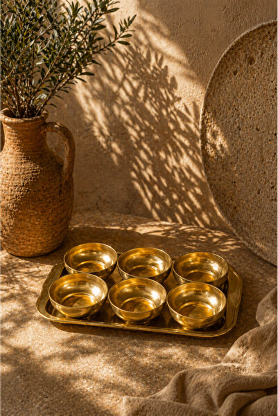Anadolu Saray Gold Paslanmaz Çelik Sunum Tepsisi 31,5x21,5 cm + 6’lı Meze & Reçellik Seti
